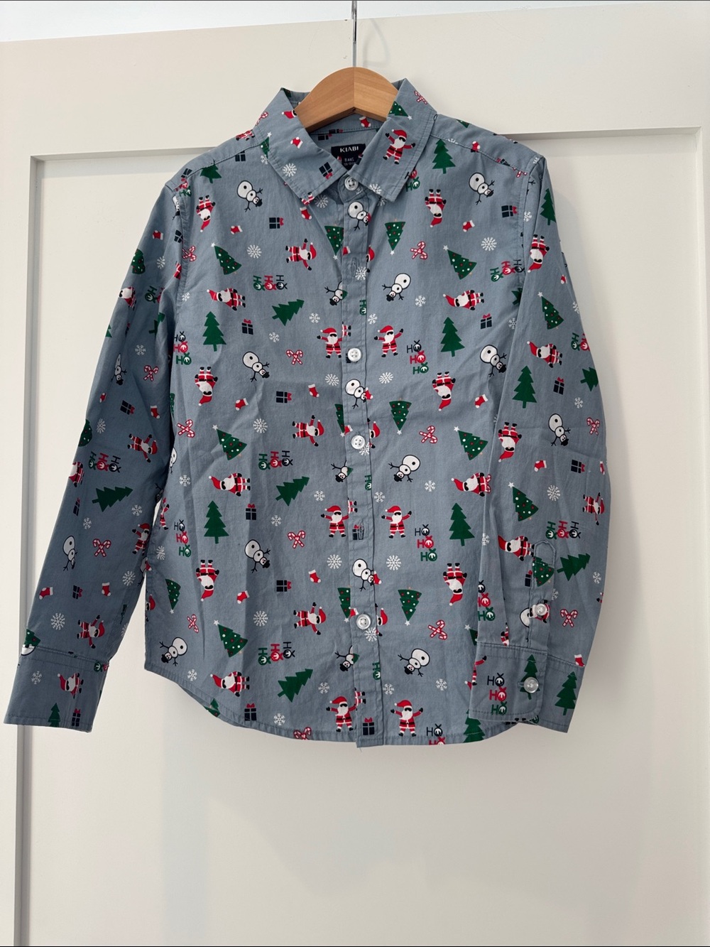 Kid Gray Holiday Print Button-Up Shirt